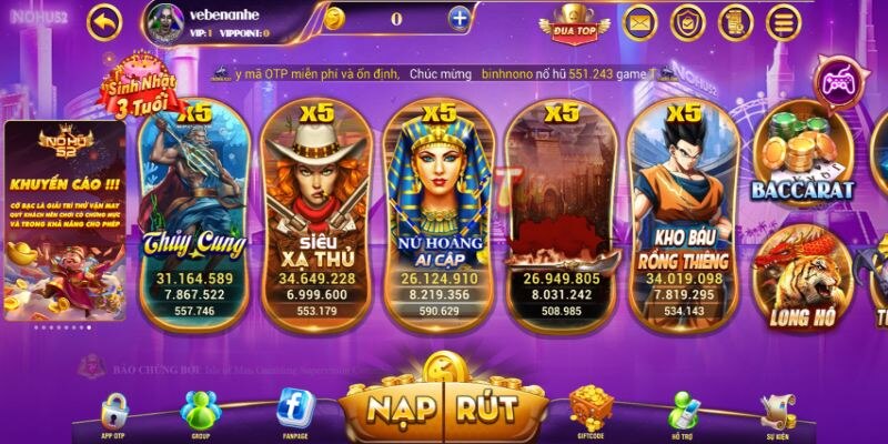 Nohu52 cung cấp sảnh slot game với nhiều chủ đề cực kỳ hấp dẫn và mới lạ